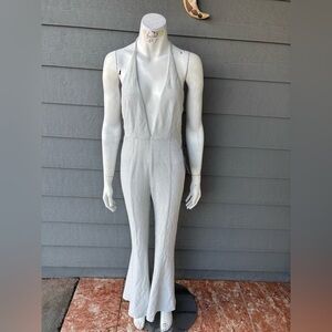 Hera Collection Silver Plunge Halter Jumpsuit with Subtle Sparkle